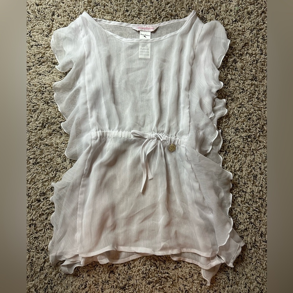 Tommy Bahama White Ruffled kids swim cover up, 6x